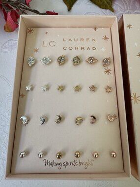 LC Lauren Conrad Gift Set 12 Pairs Moon Stars Rhinestone Tiny Stud Earrings NEW